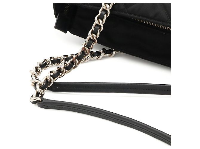 Prada Triangle Tote Bag with Chain Shoulder Strap Black - view 5
