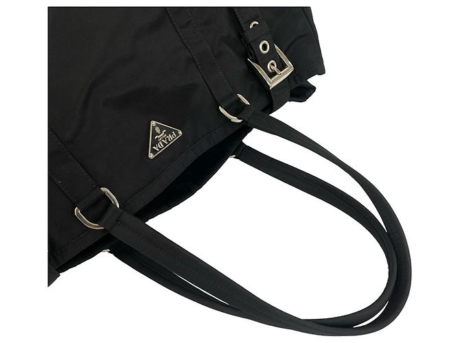 Borsa Tote Prada in nylon Tessuto Pocono e pelle con logo triangolare Nero - vista 4
