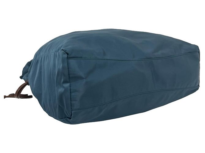 Borsa Tote in nylon Tessuto Pocono e pelle con coulisse e logo Prada Marrone Blu - vista 7