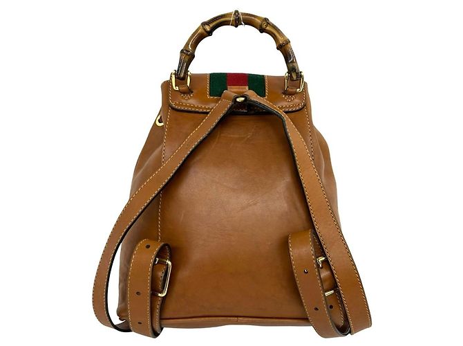 Bamboo Zaino Gucci Vintage Sherry Line in pelle e bambù - vista 3