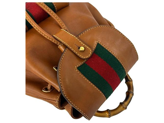 Bamboo Zaino Gucci Vintage Sherry Line in pelle e bambù - vista 4