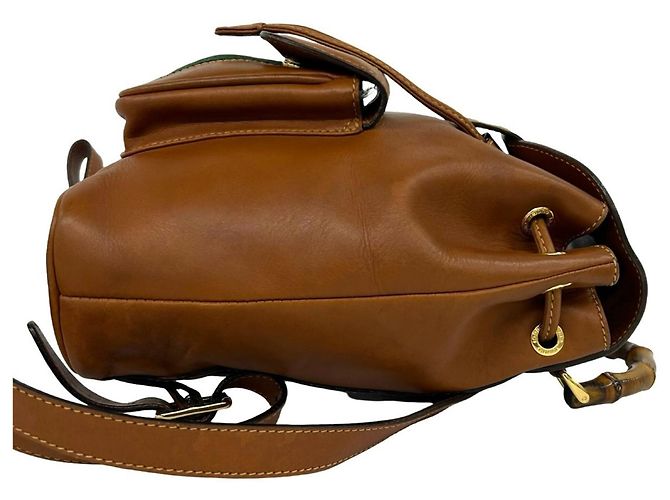 Bamboo Zaino Gucci Vintage Sherry Line in pelle e bambù - vista 6