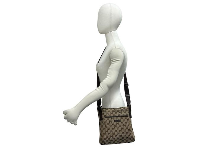 Mini borsa a tracolla Gucci in tela e pelle marrone - vista 2