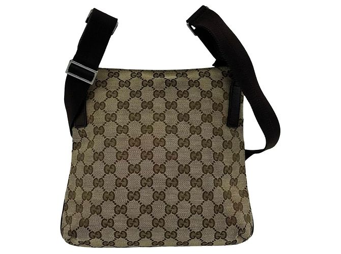 Mini borsa a tracolla Gucci in tela e pelle marrone - vista 3