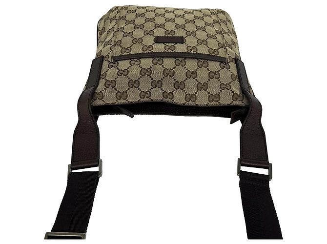 Mini borsa a tracolla Gucci in tela e pelle marrone - vista 4