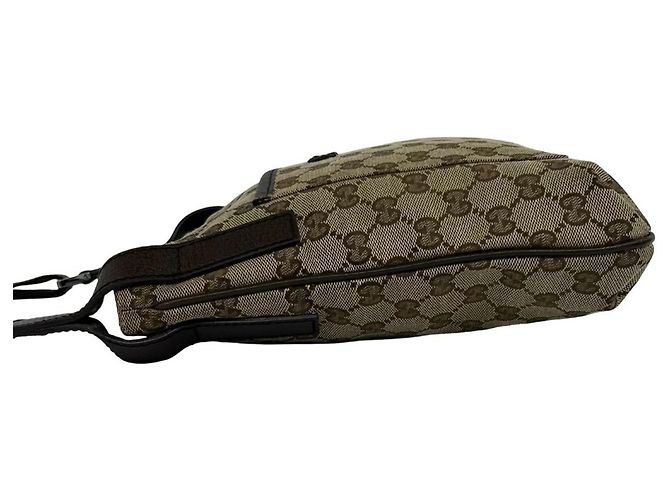 Mini borsa a tracolla Gucci in tela e pelle marrone - vista 5