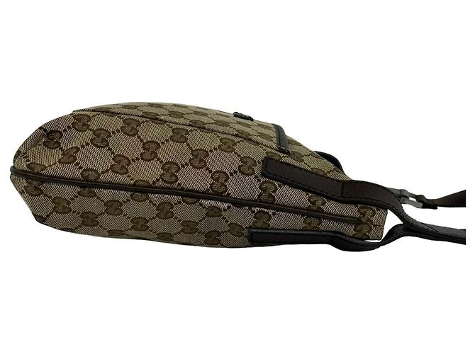 Mini borsa a tracolla Gucci in tela e pelle marrone - vista 6