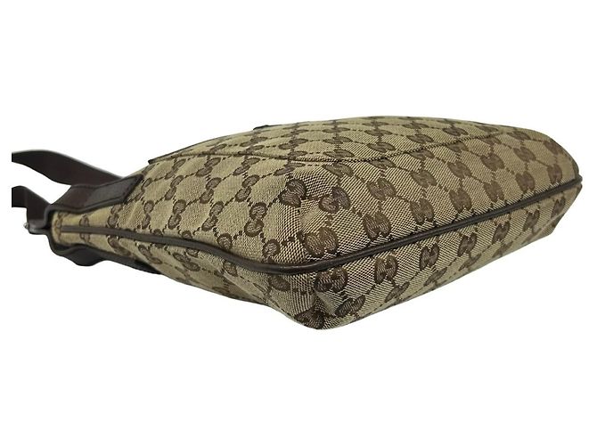 Mini borsa a tracolla Gucci in tela e pelle marrone - vista 7