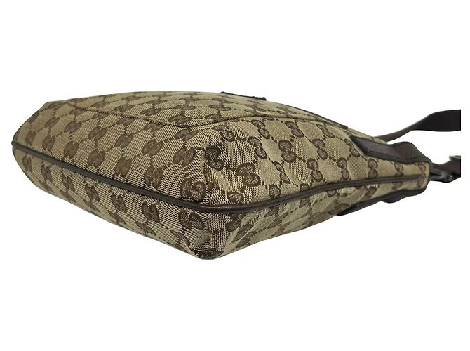 Mini borsa a tracolla Gucci in tela e pelle marrone - vista 8
