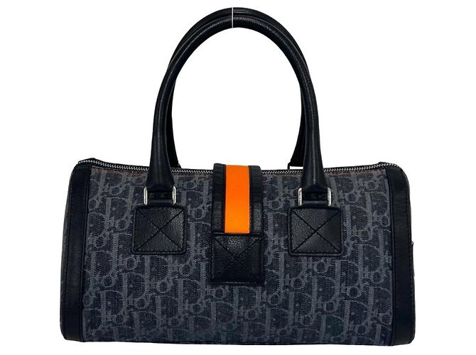 Borsa a mano in pelle e denim con motivo Flight Trotter Christian Dior Arancione Blu navy - vista 3