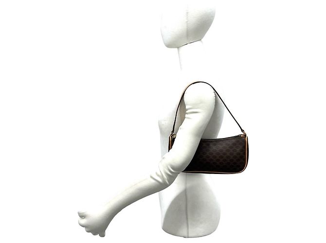 Céline Celine Macadam Blazon Triomphe Pattern Leather Mini Shoulder Bag Brown - view 2