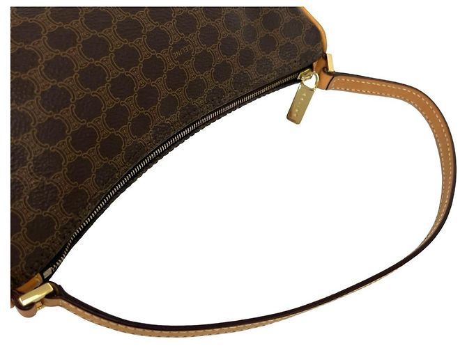 Céline Celine Macadam Blazon Triomphe Pattern Leather Mini Shoulder Bag Brown - view 4