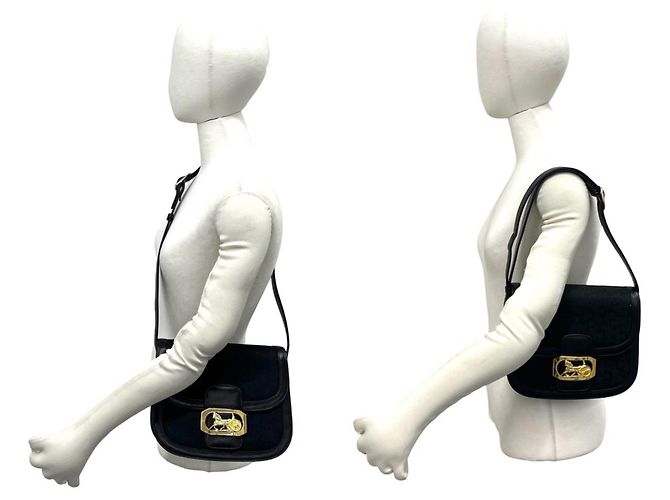 Céline Celine Vintage C Macadam Pattern Shoulder Bag Black - view 2