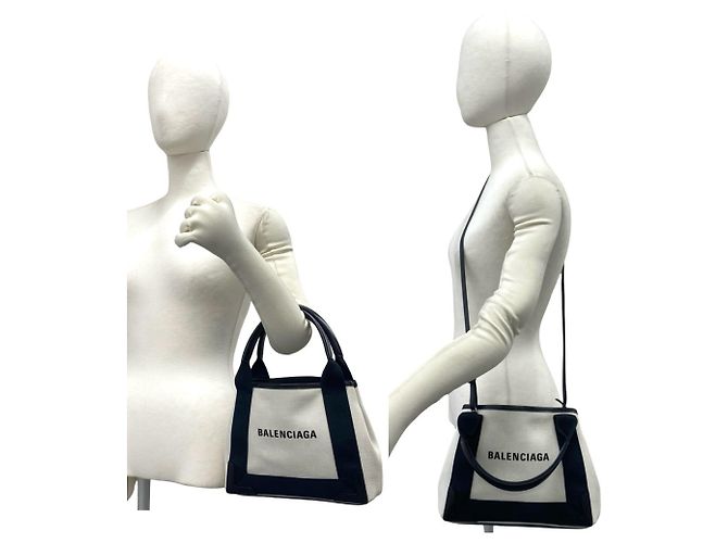 Everyday Borsa Balenciaga Cabas in tela e pelle Navy Nero Crudo - vista 2