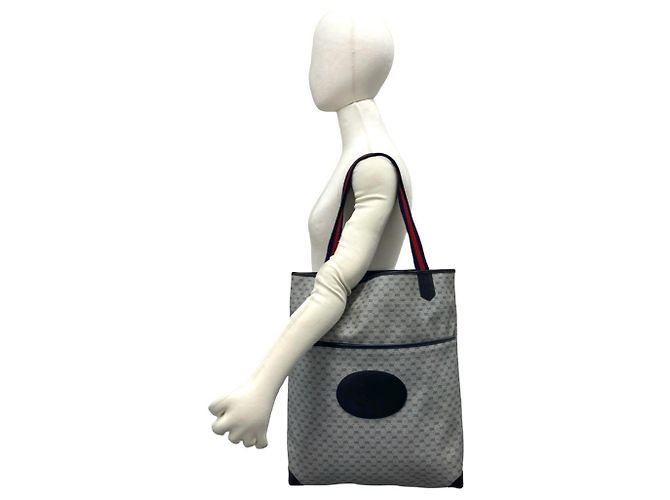Gucci Vintage Sherry Line Micro GG Logo Ledertasche Tote Bag Rot Marineblau - Ansicht 2