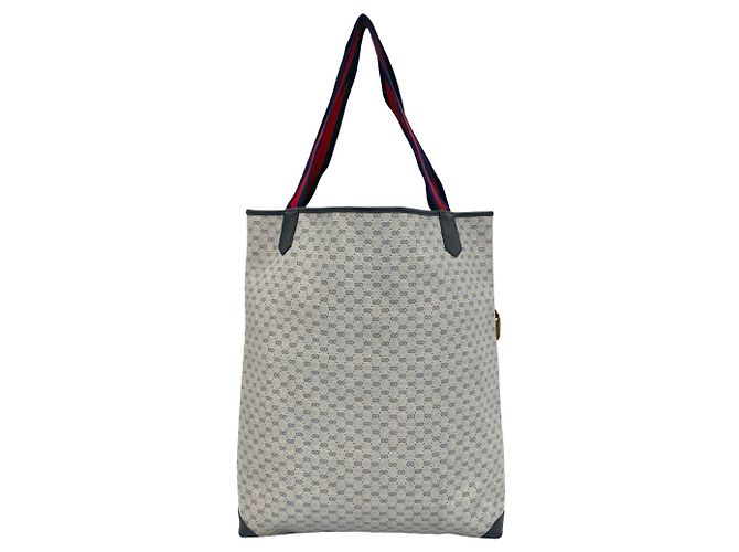 Gucci Vintage Sherry Line Micro GG Logo Ledertasche Tote Bag Rot Marineblau - Ansicht 3
