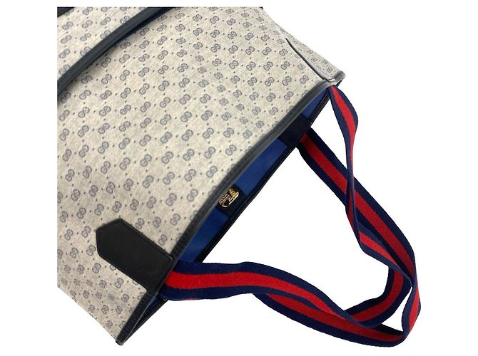 Gucci Vintage Sherry Line Micro GG Logo Ledertasche Tote Bag Rot Marineblau - Ansicht 4