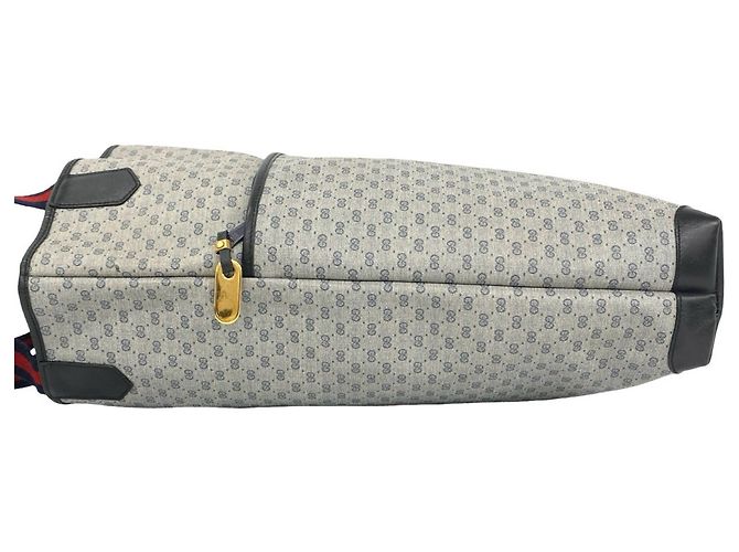 Gucci Vintage Sherry Line Micro GG Logo Ledertasche Tote Bag Rot Marineblau - Ansicht 5