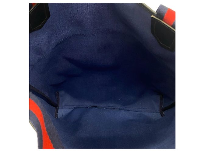 Gucci Vintage Sherry Line Micro GG Logo Ledertasche Tote Bag Rot Marineblau - Ansicht 9