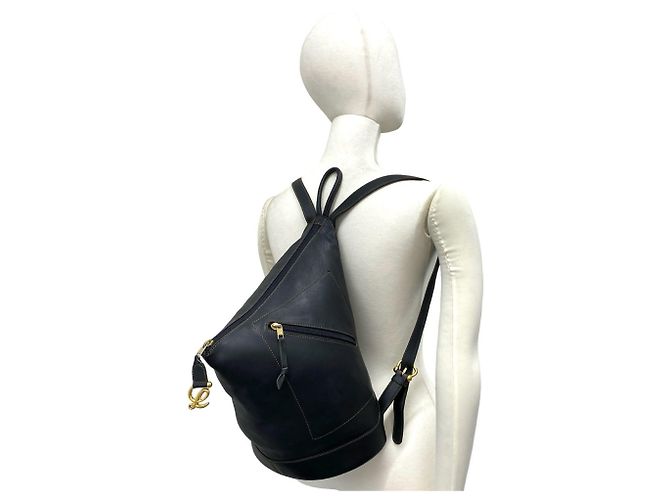 Zaino in pelle Loewe Vintage Anton Anagram Logo Nero - vista 2