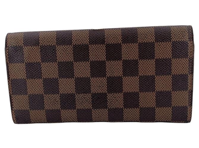 Louis Vuitton Portafoglio lungo Emilie in tela Damier Ebene marrone e rosso - vista 2