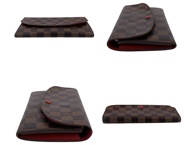 Louis Vuitton Portafoglio lungo Emilie in tela Damier Ebene marrone e rosso - vista 3
