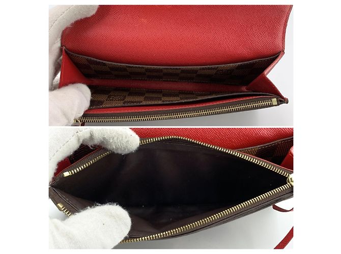 Louis Vuitton Portafoglio lungo Emilie in tela Damier Ebene marrone e rosso - vista 4