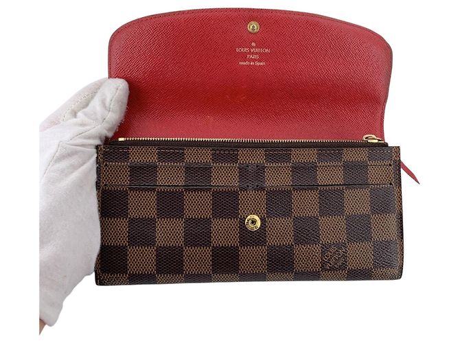 Louis Vuitton Portafoglio lungo Emilie in tela Damier Ebene marrone e rosso - vista 5