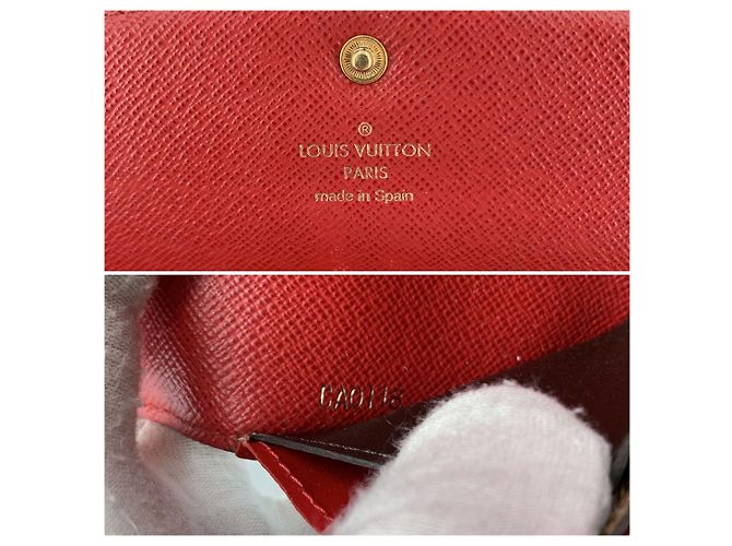 Louis Vuitton Portafoglio lungo Emilie in tela Damier Ebene marrone e rosso - vista 6