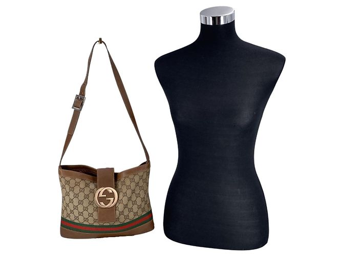 Gucci Vintage Brown Canvas GG Interlocking Web Schultertasche Limited Edition Braun - Ansicht 2