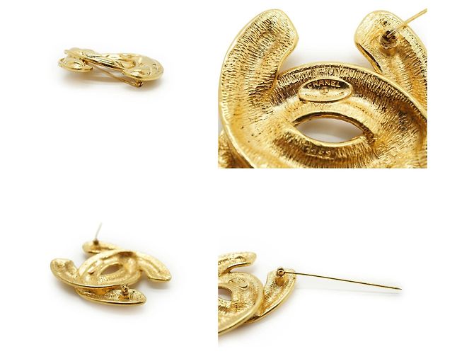 Timeless Chanel Spilla Vintage in metallo dorato logo CC Matelassé D'oro - vista 6