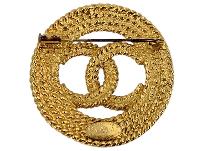 Timeless Chanel Vintage Gold Metal CC Twisted Rope Große Brosche Golden - Ansicht 3