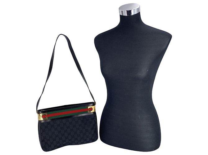 Gucci Vintage Black GG Canvas Side G Sherry Line Schultertasche Schwarz - Ansicht 2