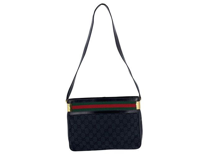 Gucci Vintage Black GG Canvas Side G Sherry Line Schultertasche Schwarz - Ansicht 3
