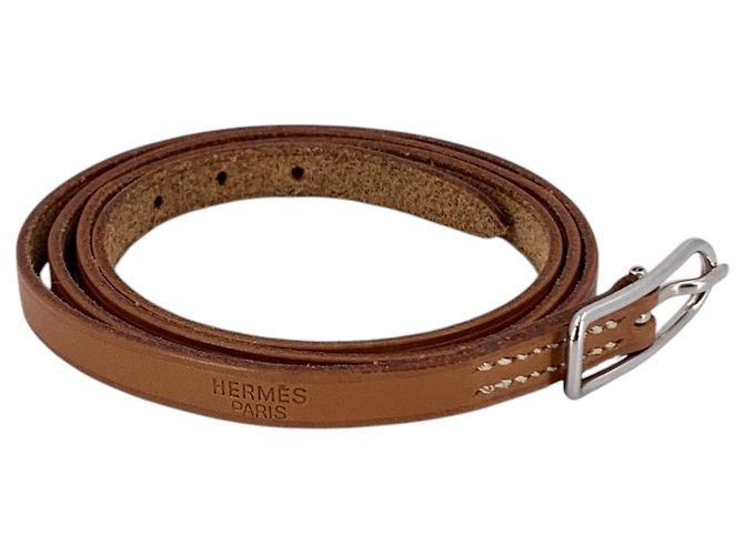 Hermès Bracciale Hermes Hapi Triple Tour in pelle Tan M Brown/Silver Leather Beige - vista 3