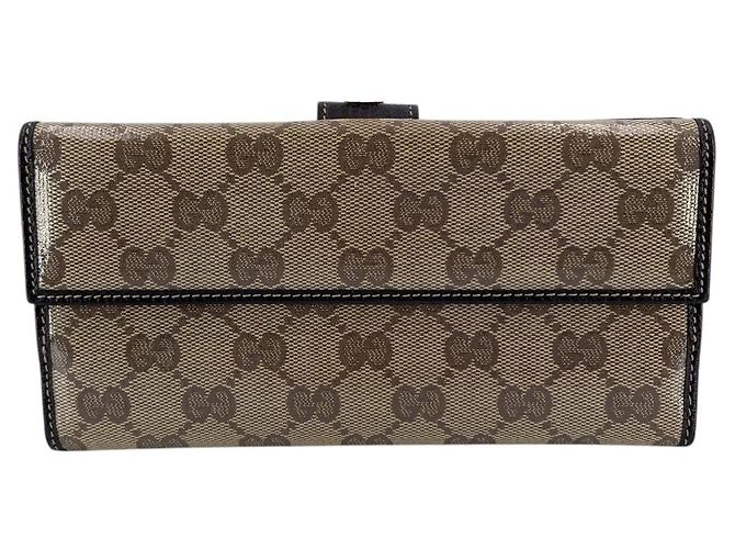 Gucci Carteira Continental Longa GG Crystal em Lona e Couro Bege Marrom - vista 2