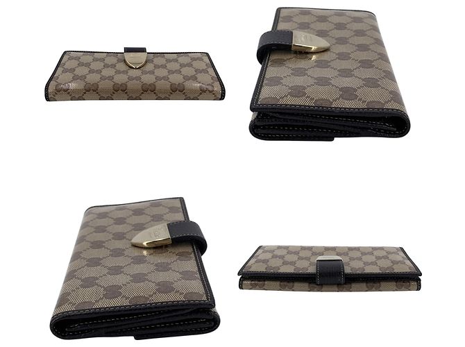 Gucci Carteira Continental Longa GG Crystal em Lona e Couro Bege Marrom - vista 3