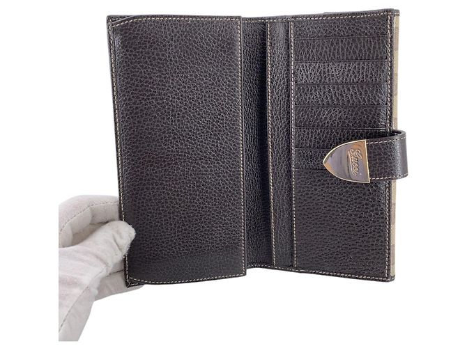 Gucci Carteira Continental Longa GG Crystal em Lona e Couro Bege Marrom - vista 4