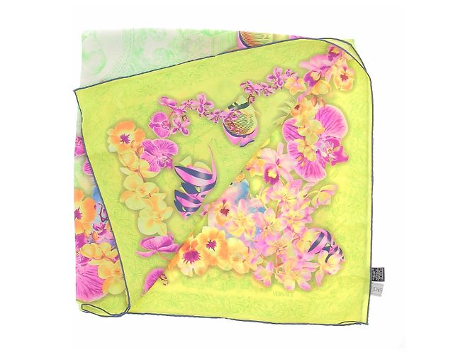 Lenço Versace de seda rosa e verde 90 cm - vista 3