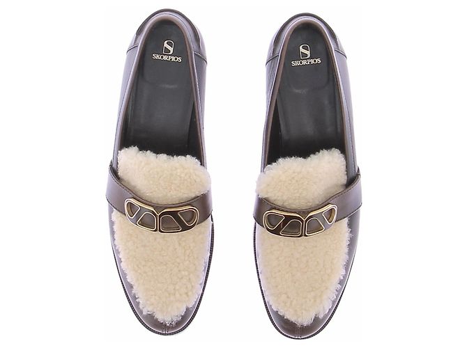 Autre Marque Mocassins shearling et cuir verni Brown - view 4