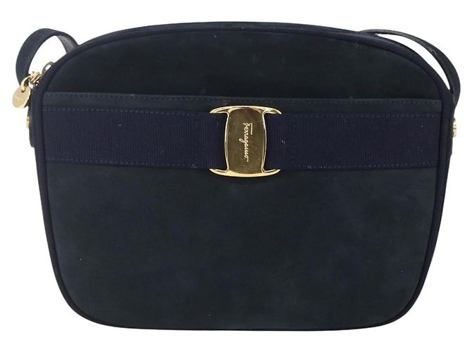 Salvatore Ferragamo Vala Shoulder Bag Leather Navy Gold - vista 13