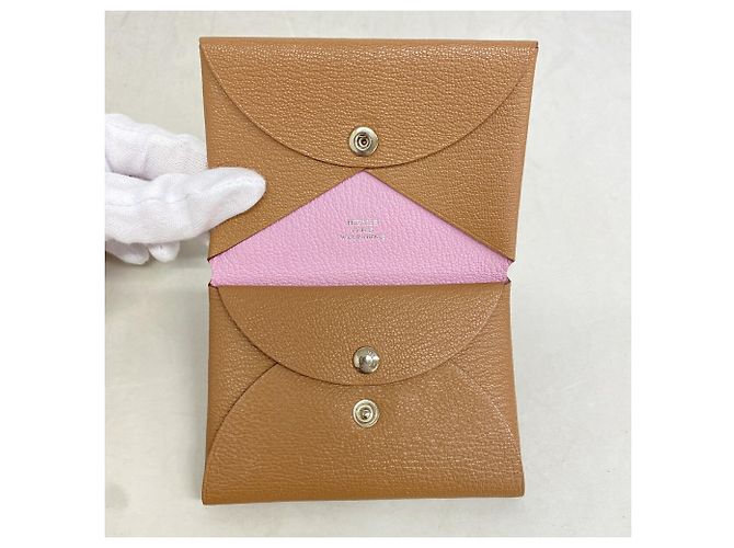 Hermès Portamonete Hermes Calvi Duo Marrone - vista 3
