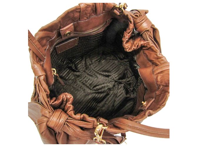 Borsa a spalla tote Prada Side Ribbon BR4230 da donna in pelle Nappa Marrone - vista 3