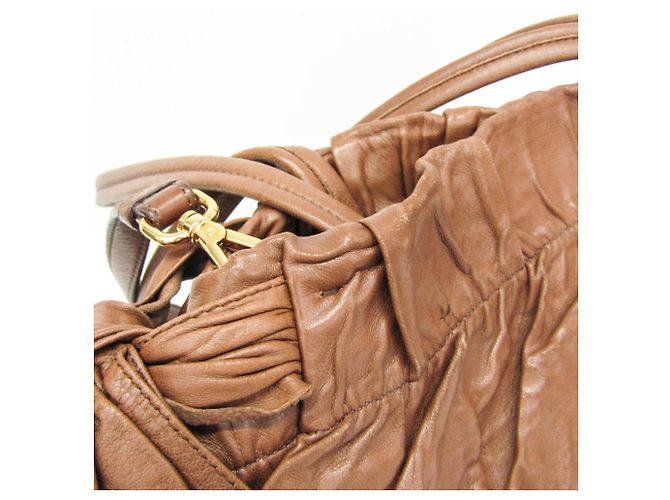 Borsa a spalla tote Prada Side Ribbon BR4230 da donna in pelle Nappa Marrone - vista 9
