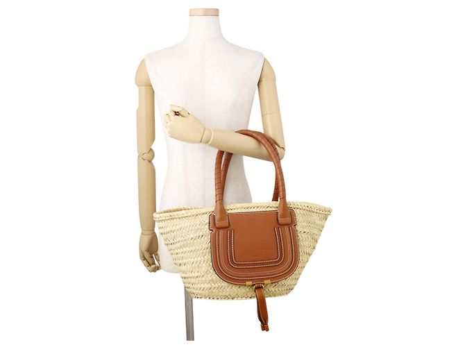 Borsa tote media Chloé Marcie in rafia Marrone - vista 4