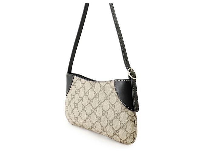 Bolsa de Ombro Super Mini em Couro Gucci Preto Bege - vista 2