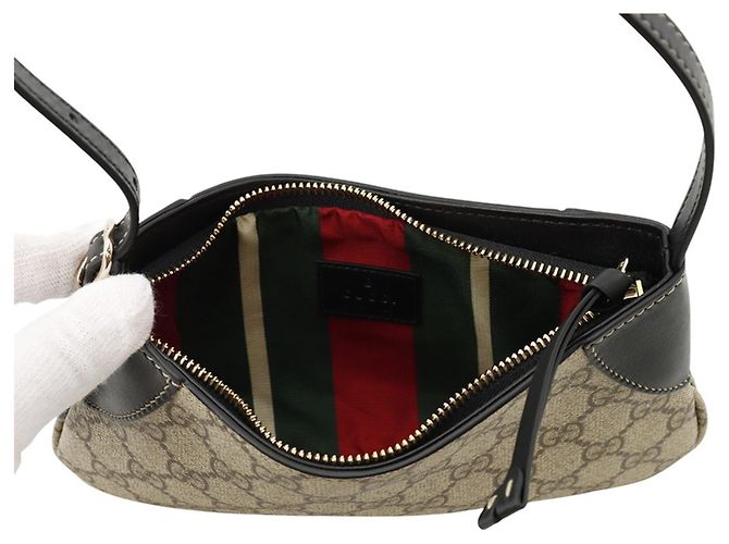 Bolsa de Ombro Super Mini em Couro Gucci Preto Bege - vista 5