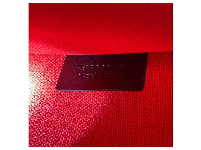 Borsa Tote Salvatore Ferragamo in tela e pelle nera Nero Rosso - vista 17