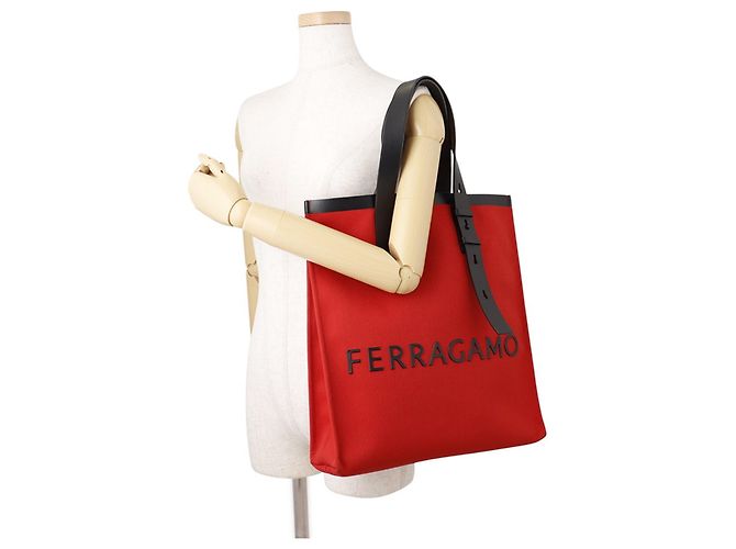 Borsa Tote Salvatore Ferragamo in tela e pelle nera Nero Rosso - vista 4