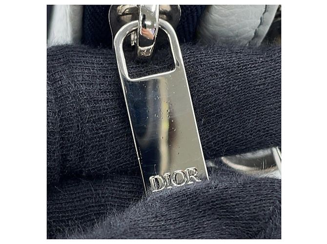 Christian Dior gebrauchte graue navyfarbene Leder-Schultertasche Schwarz - Ansicht 12